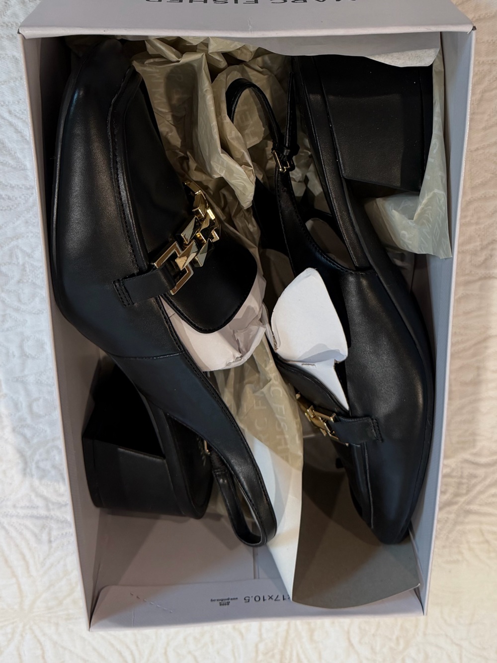 Marc Fisher Graci Black Slingback Loafers with Gold Chain Trim